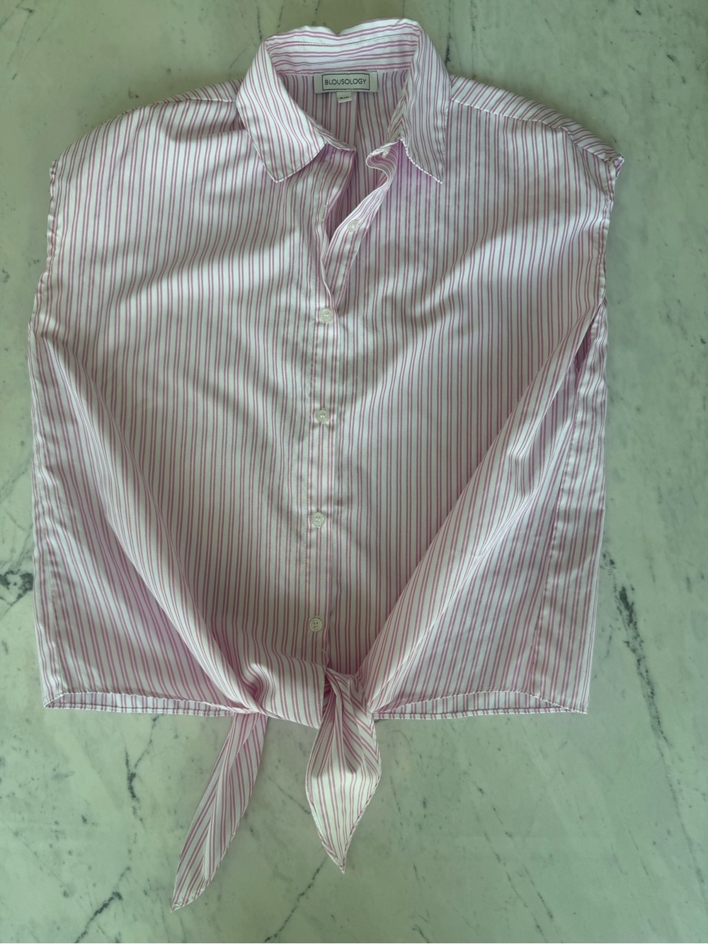 BLOUSOLOGY Pink Stripe Tie-Front Button Down Shirt